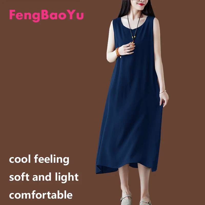 Katoenzijde damesjurk - Zomer mouwloze halflange vrijetijdsjurk voor thuisgebruik, nachtkleding, koel en ademend, comfortabel