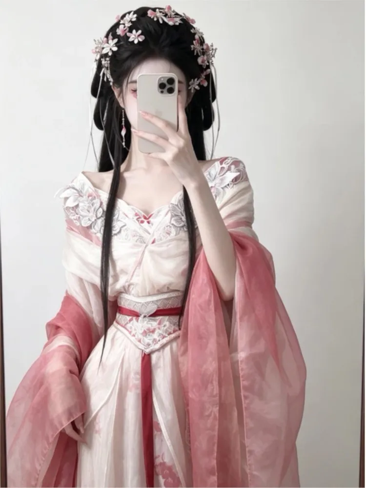 A waist-length traditional Chinese robe with an irregular lace halter top and large sleeves