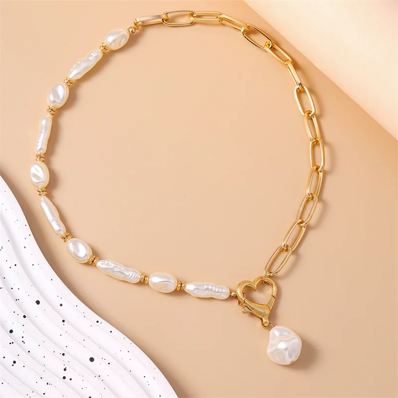 Aihua Barocke Imitationsperlen-Anhänger-Halskette für Damen und Herren, Hip-Hop-Stil, vergoldete Halskette, für Mädchen, Party, Festival, Schmuck, Geschenk – Detail 5