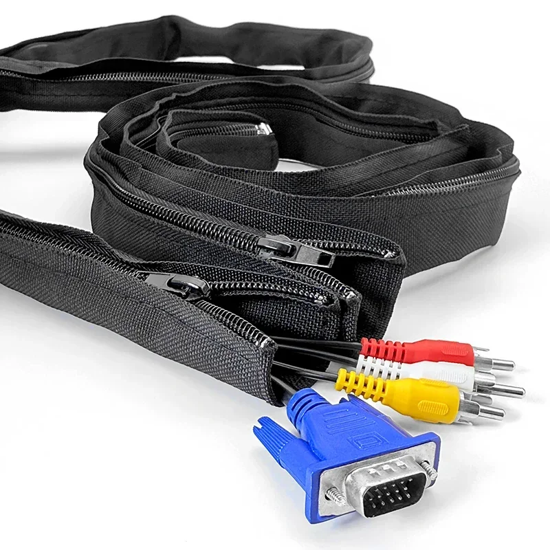 Schwarze 16–100 mm Anti-Tangle-Reißverschluss-Kabelhülle, staubdichter Kabel-Organizer, Schutz für Zuhause, Büro, Computer, Kabelmanagement – Detail 5