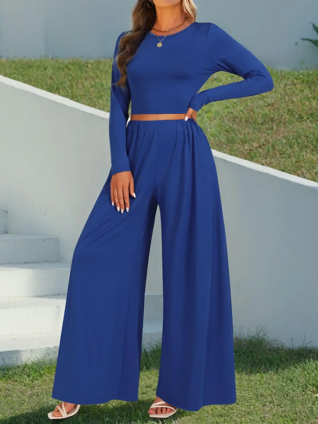 Women's autumn and winter fashion tight long-sleeved T-shirt, straight casual trousers set