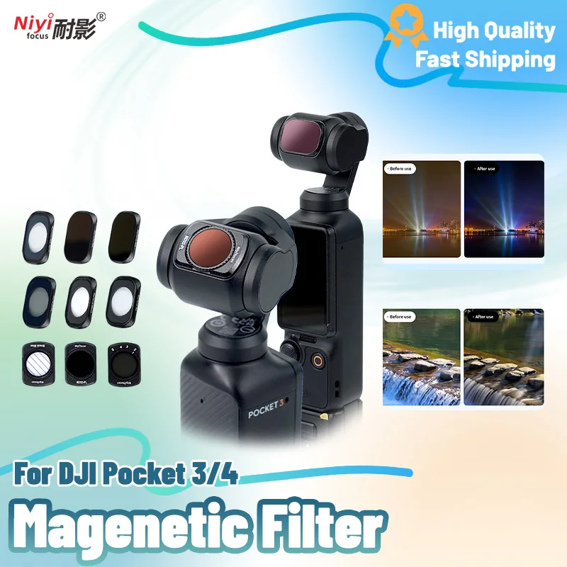 Magnetic Camera Filter For DJI Pocket 3 Pocket 4 Black Diffusion Light Pullution Reduction UV CPL ND Variable Adjustable Filter