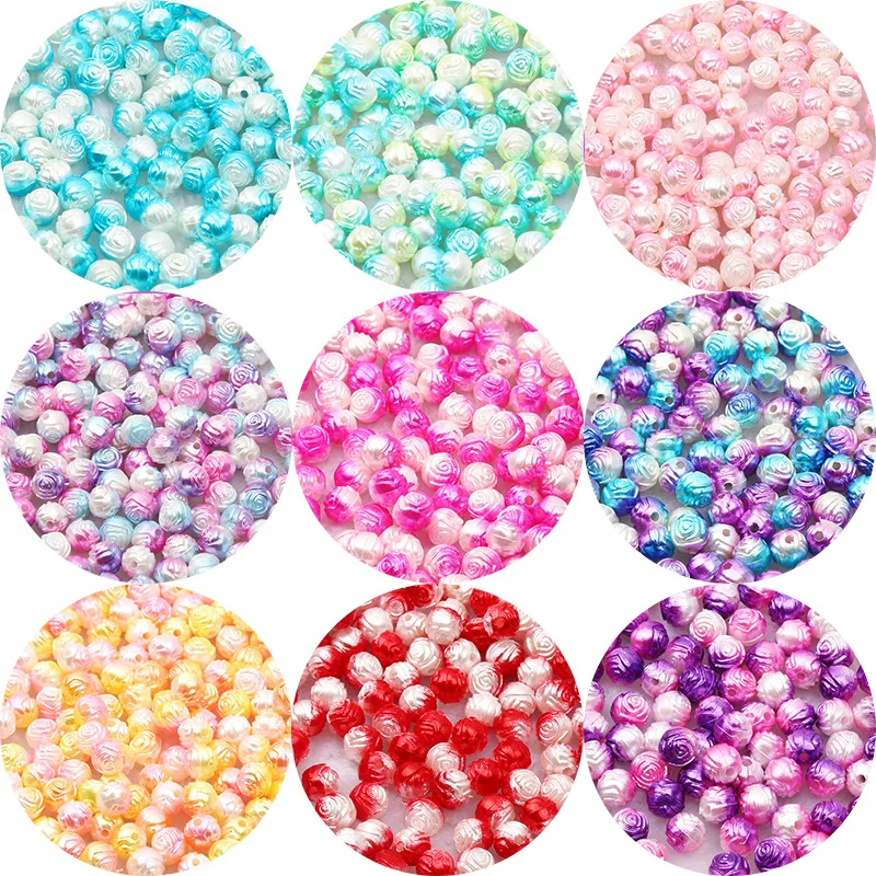 100 Stück 8mm Mehrfarbige Acrylperlen Rosenblüten-Abstandhalter Lose Perlen für Handgemachte DIY Armbänder Halsketten Schmuckzubehör
