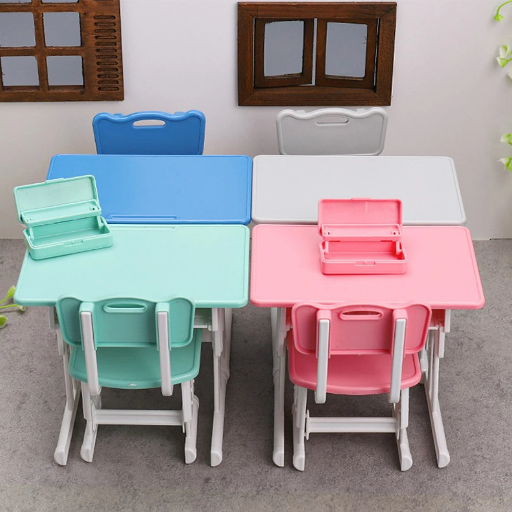 1:12 Schaal Miniatuur Poppenhuis Simulatie Student Bureau Klaslokaal Speelhuis Model School Bureau Kleine Pennenbakje Accessoire Speelgoed