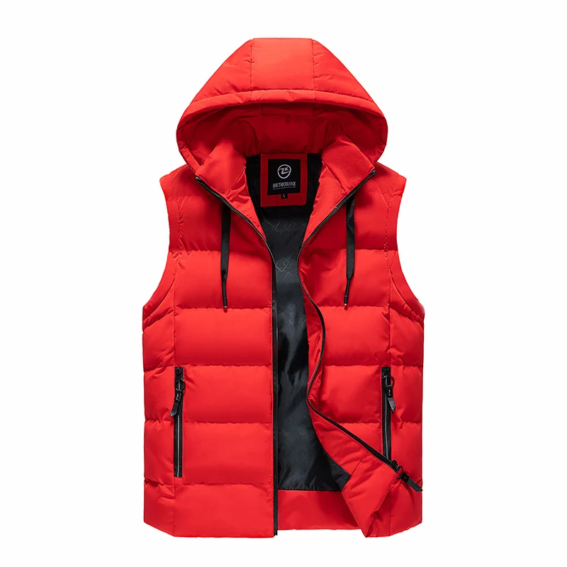 Hooded Down Vest Windproof Neck Warmth Practical Wear Simple Design Solid Color Fashion Allpurpose Style Fabric Comfortable Coat