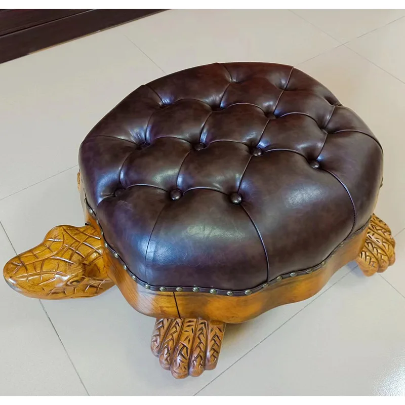 European Solid Wood Leather Turtle Stool American Solid Wood Leather Cartoon Stool Chair Home Furniture Living Room