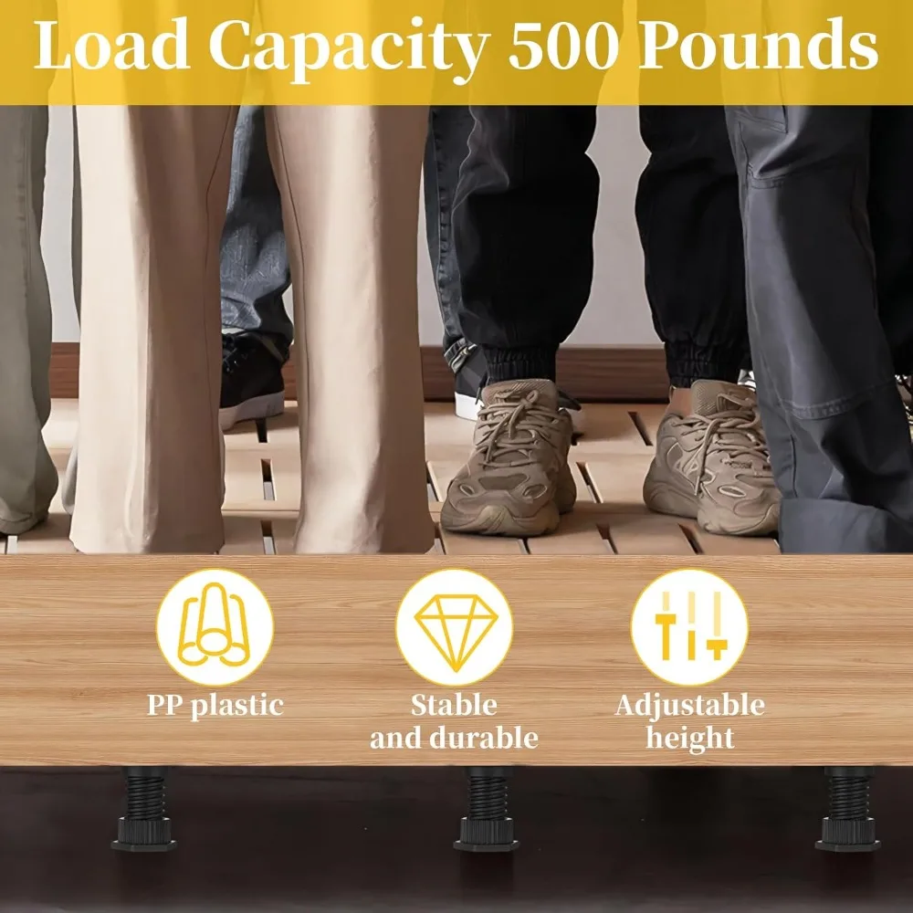 6 قطع من أرجل دعم السرير، أرجل دعم إطار السرير، رافعة السرير، استبدال أرجل السرير القابلة للتعديل، أقدام إطار السرير، ملحق مركزي لإطار السرير