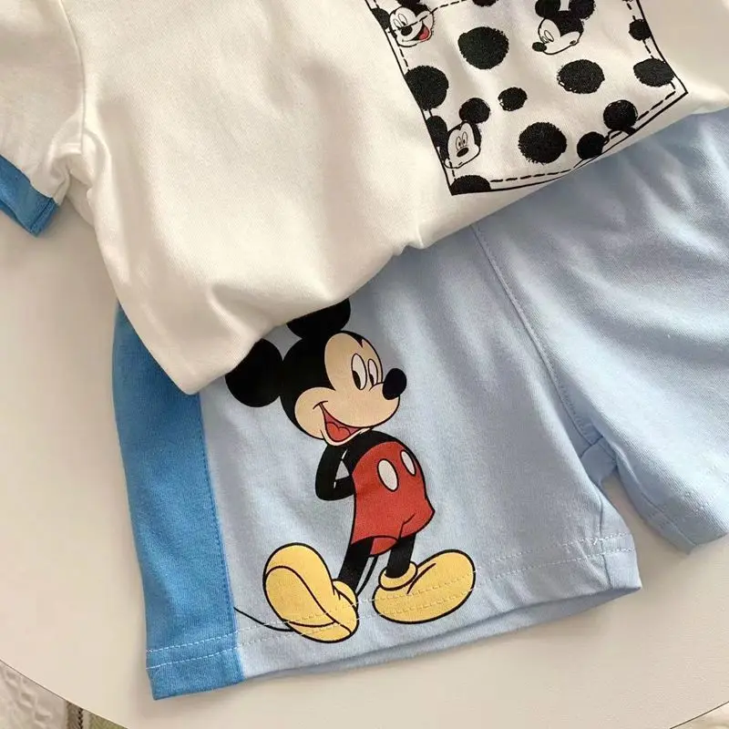 Mickey Printed Kids Short Sleeve Suit 2024 New Summer Clothing Cartoon T-shirt Shorts 2pc/set Children\'s Wear Tracksuits 9M-6Y