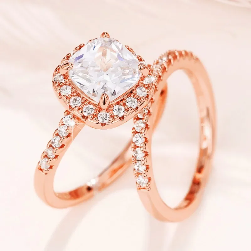 18K Rose Gold Lab Diamond Finger Ring sets 925 Sterling Silver Party Wedding band Rings for Women Men Engagement Jewelry Gift