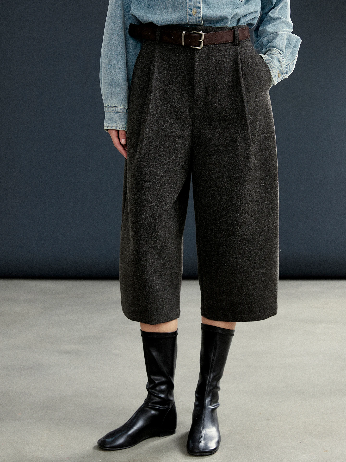 

Moofeel винтажный брючный костюм Fce с широкими штанинами, осень-зима 2023, высокая талия, прямой крой, длина семь футов, полиэфирное волокно