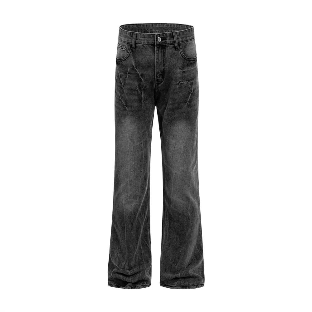 Lightning Texture Washed Distressed Jeans Herren Retro High Street Pocket Loose Denim Flare Hose Herren – Detail 3