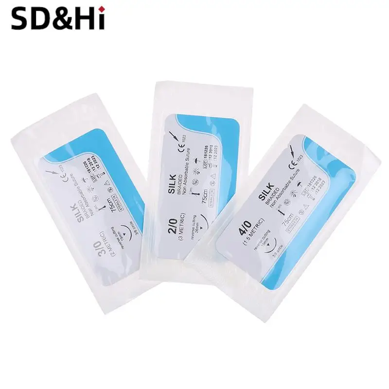 12PCS 75cm 2/0 3/0 4/0 Dental Surgical Needle Silk Medical Thread  Suture Surgical Practice Kit