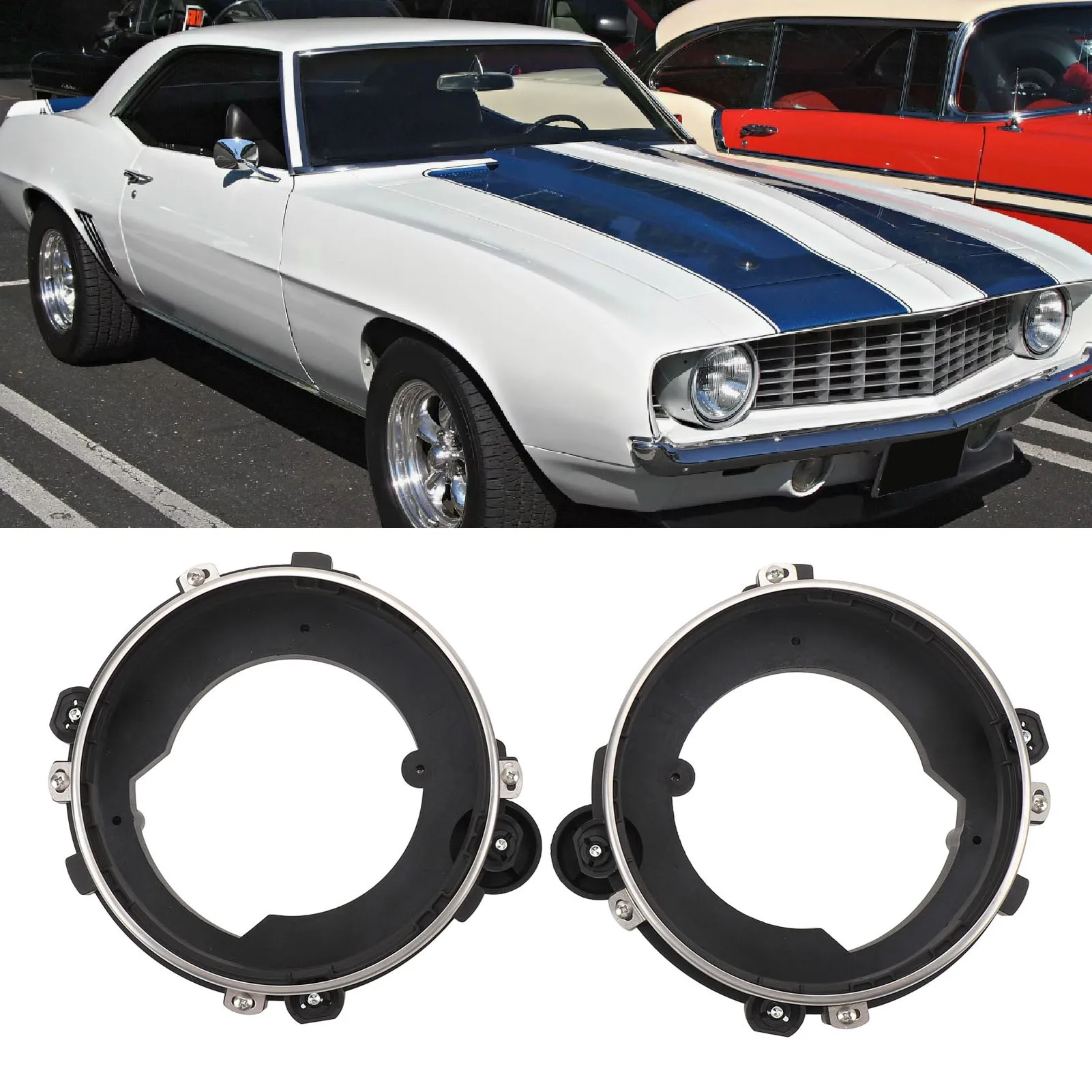 

1 Pair Headlamp Retaining Circle Mounting Bucket Kit - Heat Resistant, Secure Fixation for Camaro Nova Monte Carlo Headlights