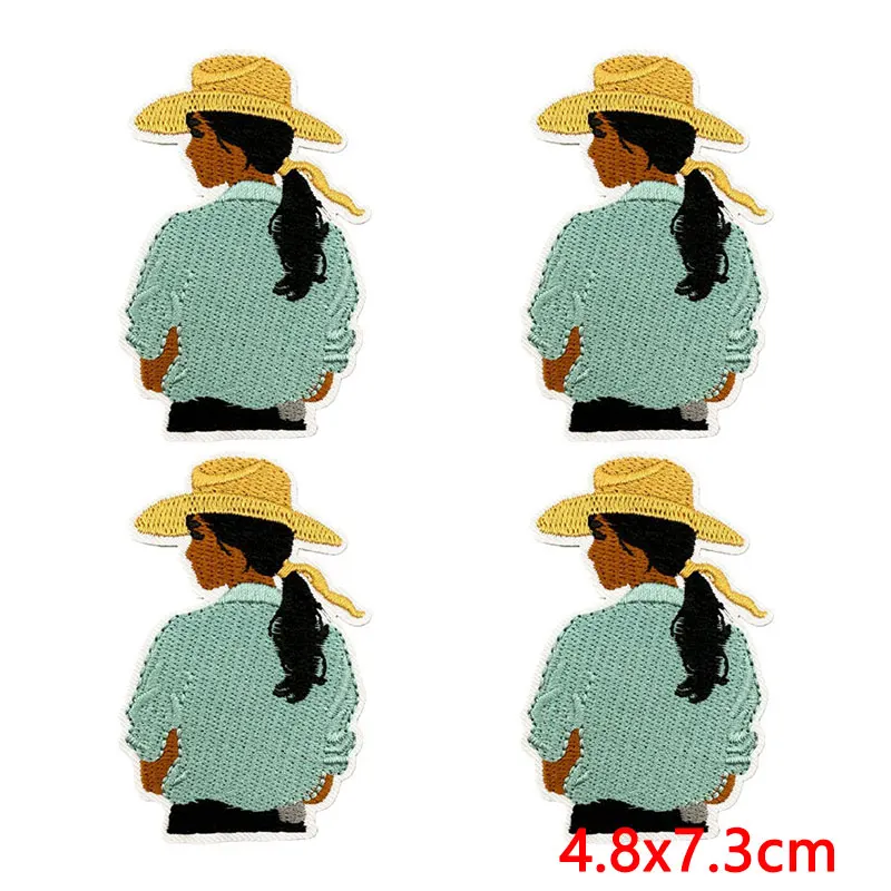 10 pcs/lot Cartoon Cowgirl Applique Iron On Patches For Clothing Stickers Blue Coastal Elements Embroidery Patch Fusible Badges
