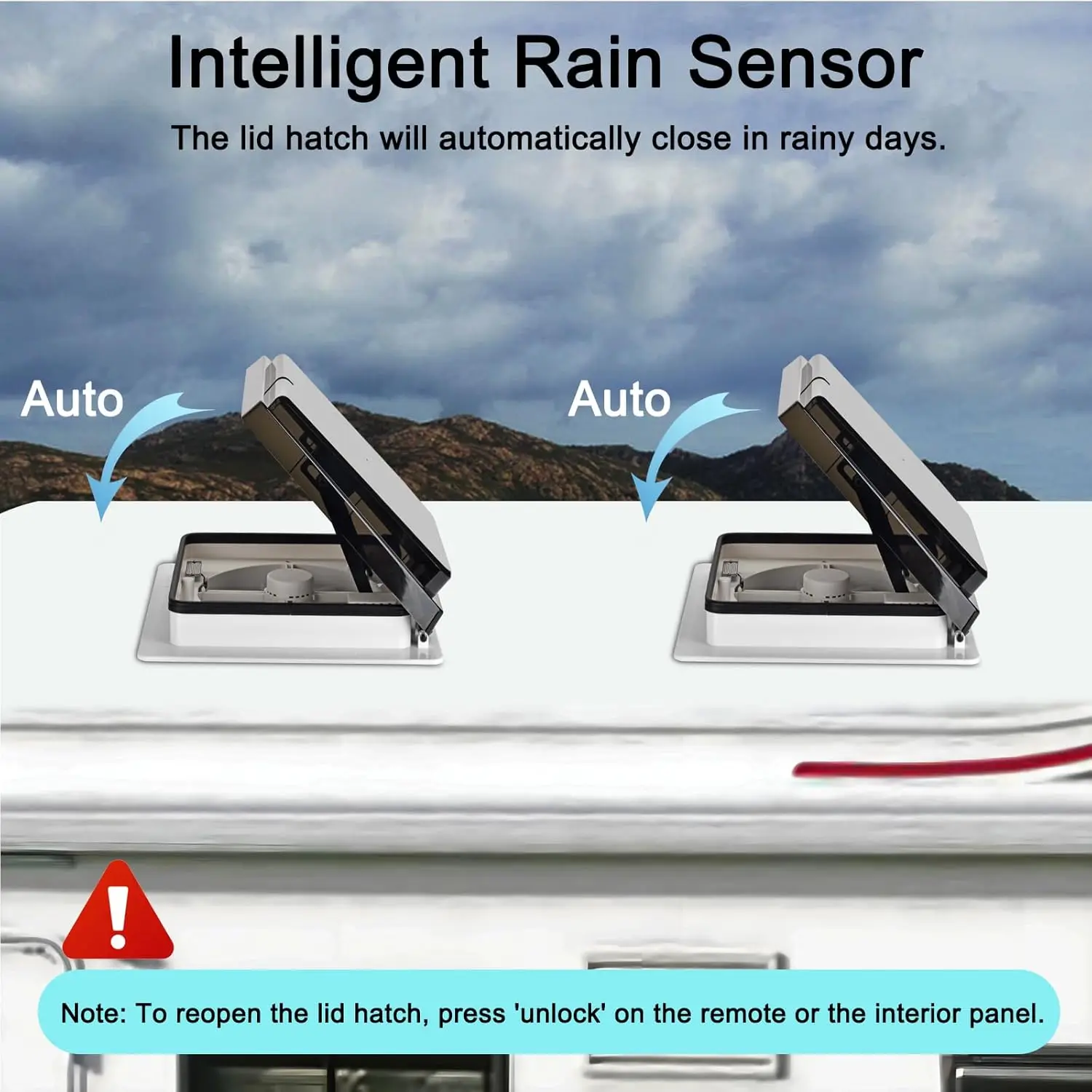 14" Electric RV Vent Fan with Remote, Reversible Camper Roof Vents for Motorhomes, 4-Speed RV Ventilation Fans with Rain Sensor