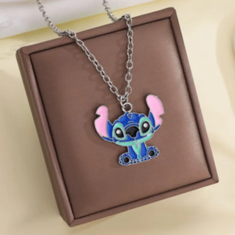 Cute Disney Stitch Necklace with Long Cross Chains Lilo Stich Figure Charms for Couple Accessories Jewelry Fashion Cartoon Alloy