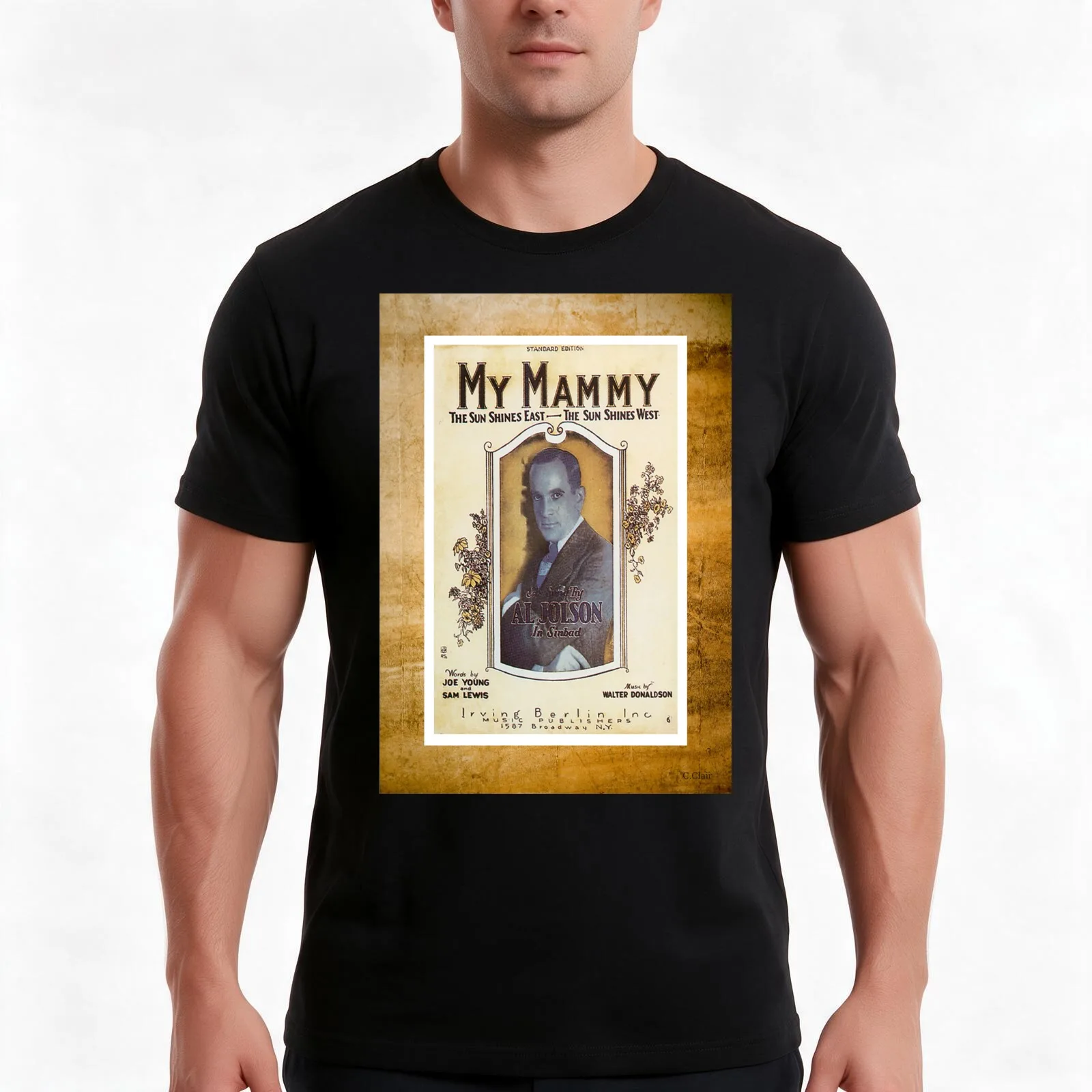 My Mammy Al Jolson Vintage Piano Sheet Music T-Shirt, Summer Casual Cotton Tee, Oversized Streetwear Tops, Vintage Graphic Print