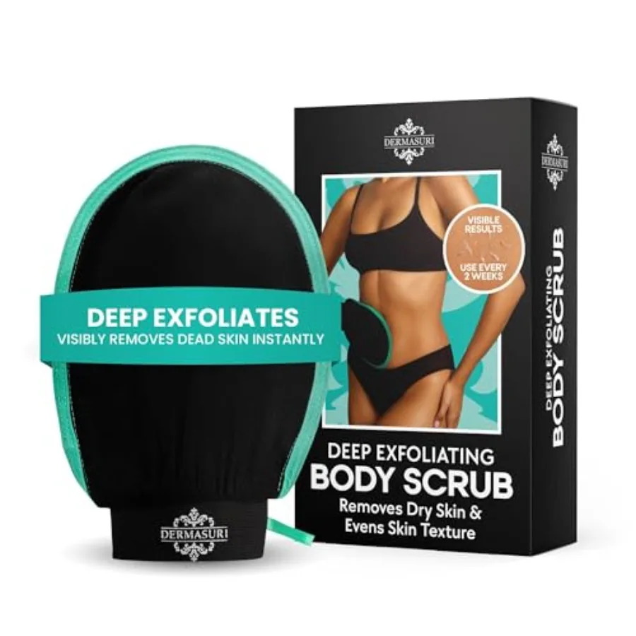 Dermasuri - Deep Exfoliating Glove - Korean Exfoliating Mitt and Body Scrubber - Keratosis Pilaris Treatment Scrub - Self Tanne