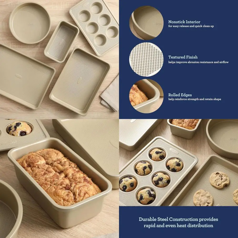 

5-Piece Baking Pan Set with Champagne Gold Premium Nonstick, PFA-Free