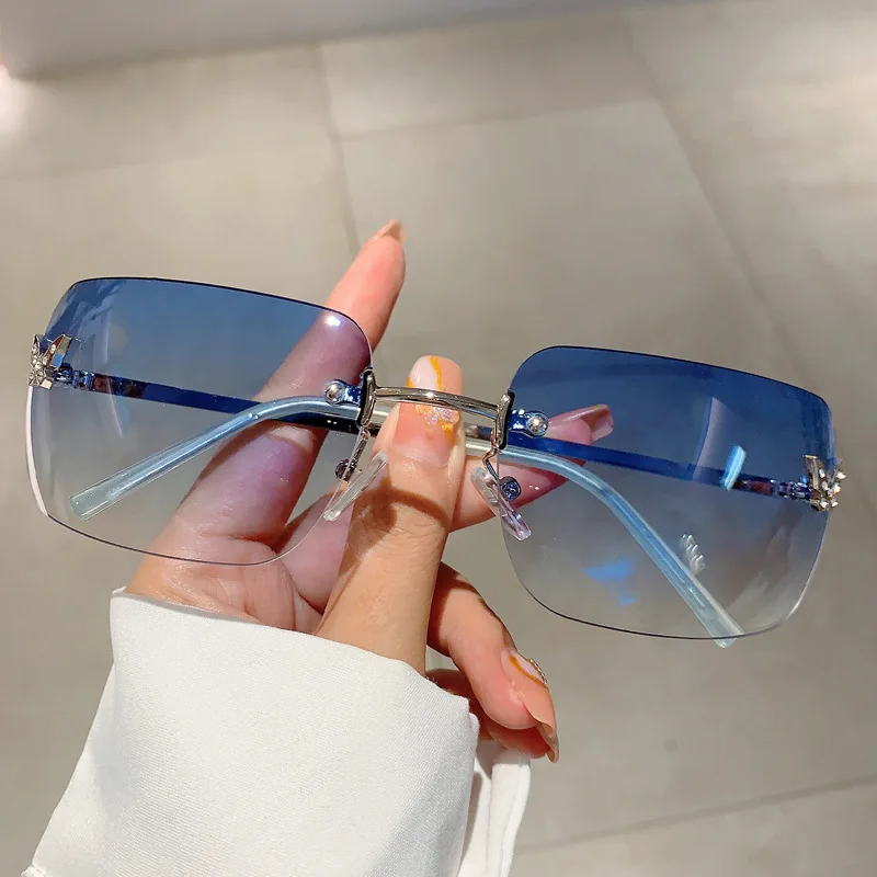 Y2K Luxury Brand Designer Rimless Square Sunglasses Women For