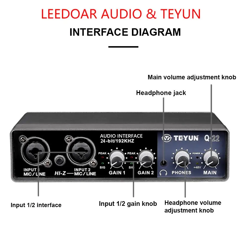 TEYUN Q-22 Q-12 Q-24 Professional Audio Sound Card Electric Guitar Recording Monitor for Studio Singing Computer Live Broadcast