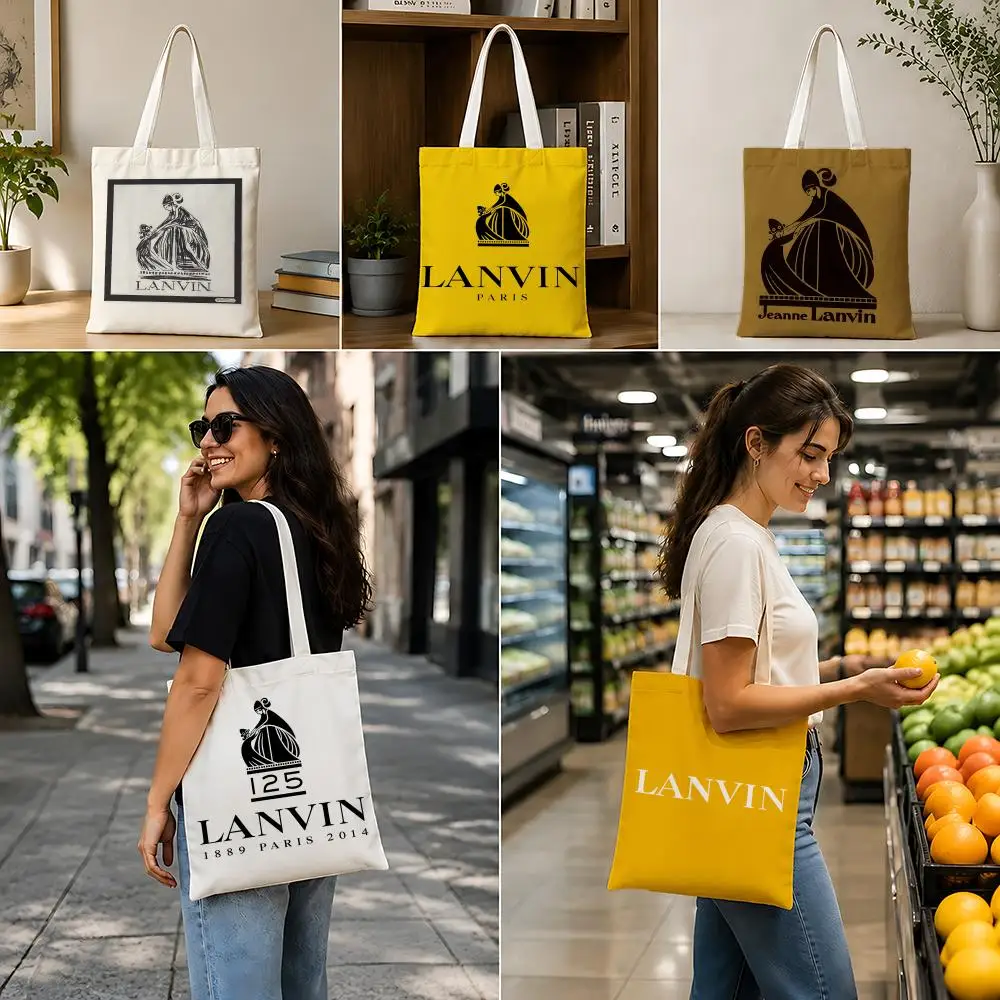 Bolsas de Almacenamiento Lanvin, Bolsa de Lona Ligera y Plegable, Bolsa de Compras Reutilizable con Correa para el Hombro
