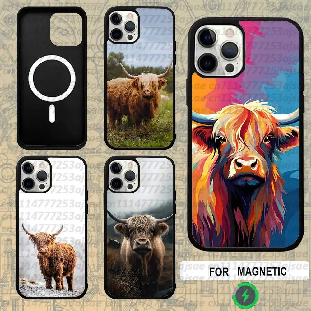 Cute Highland Cow For Magsafe Wireless Charger Case For iPhone 18,15,16,17,13,14,11,12,Pro,Max,Plus,E,Air,Mini Protection