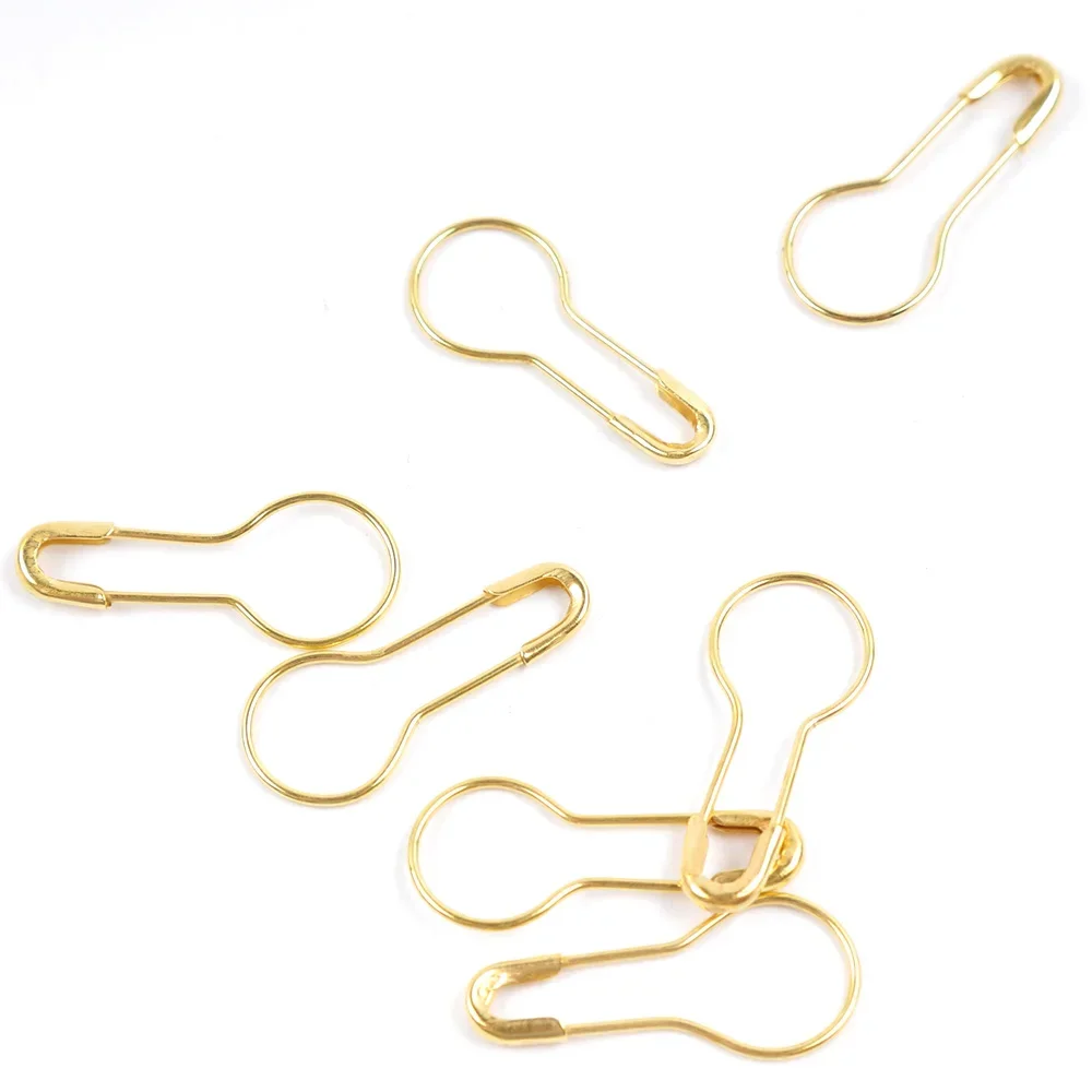 100Pcs Gold Tone Coilless Safety Pins Knitting Stitch Marker Pear Shape Bulb Gourd Calabash Shape Hangtag Pins Home Safety Pins