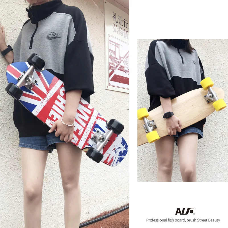 Grosir papan seluncur ikan kayu Skateboard Maple kustom profesional