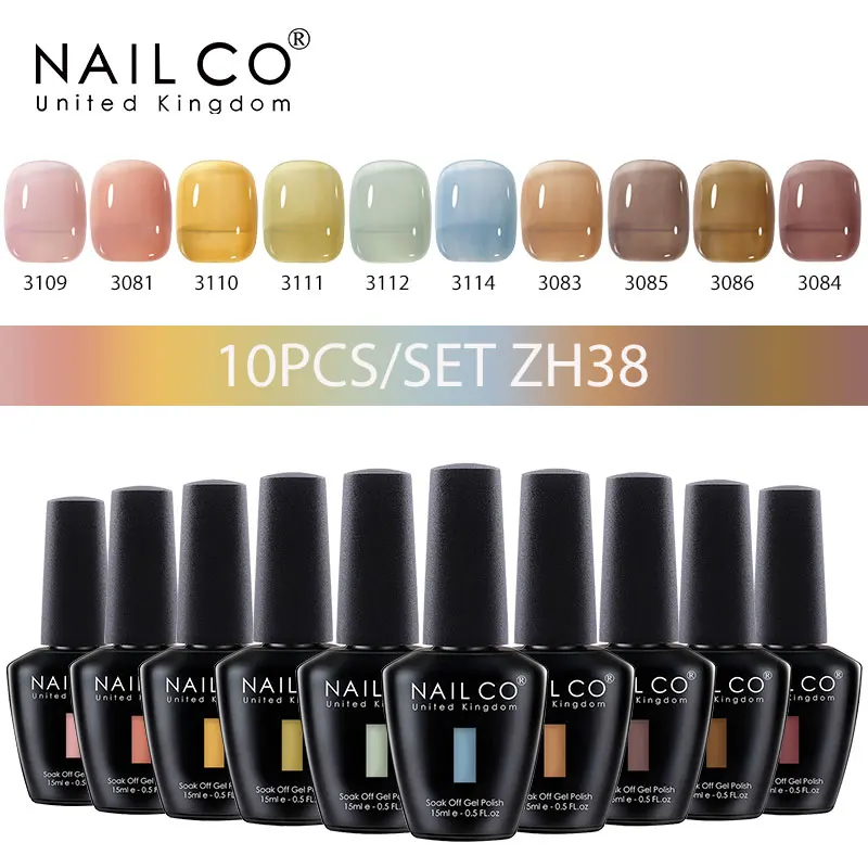 Nailco เซ็ตเจลทาเล็บเจลมาคาโรนสีเจลลี่10ชิ้นชุดเจลทาเล็บสำหรับทำเล็บกากึ่งถาวรชุดเจลดีไซน์แบบไฮบริด