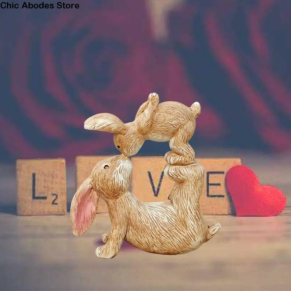 Cute Easter Kissing Bunny Figurine Resin Crafts Festival Sweet Kissing Rabbit Ornament Lifelike Animal Statues