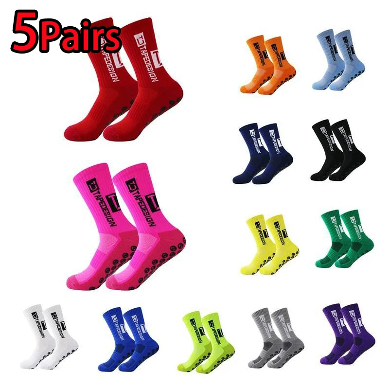 5 Pairs Thick Towel Soccer Sock Men Non-slip Tap Design Football Socks High Quality Outdoor Sports Running Cycling Grip Socks