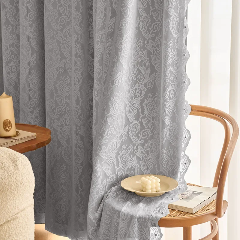 

French Double Curtains for Living Dining Room Bedroom Layer Lace Window Valance with Header