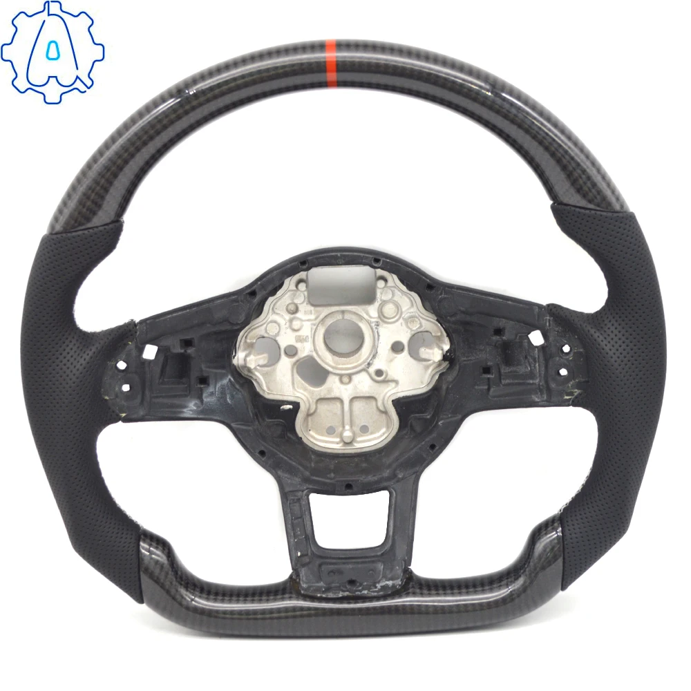 Carbon Fiber White Leather Steering Wheel With Red Logo For VW Golf 7 7.5 GTI GTD GTE R 2013-2020 Polo GTI Tiguan Passat DSG