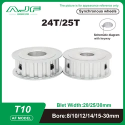 T10 Timing Pulley 24T/25Teeth AF Type T10 Synchronous Wheel Bore 8-30mm Belt Width 20/25/30mm
