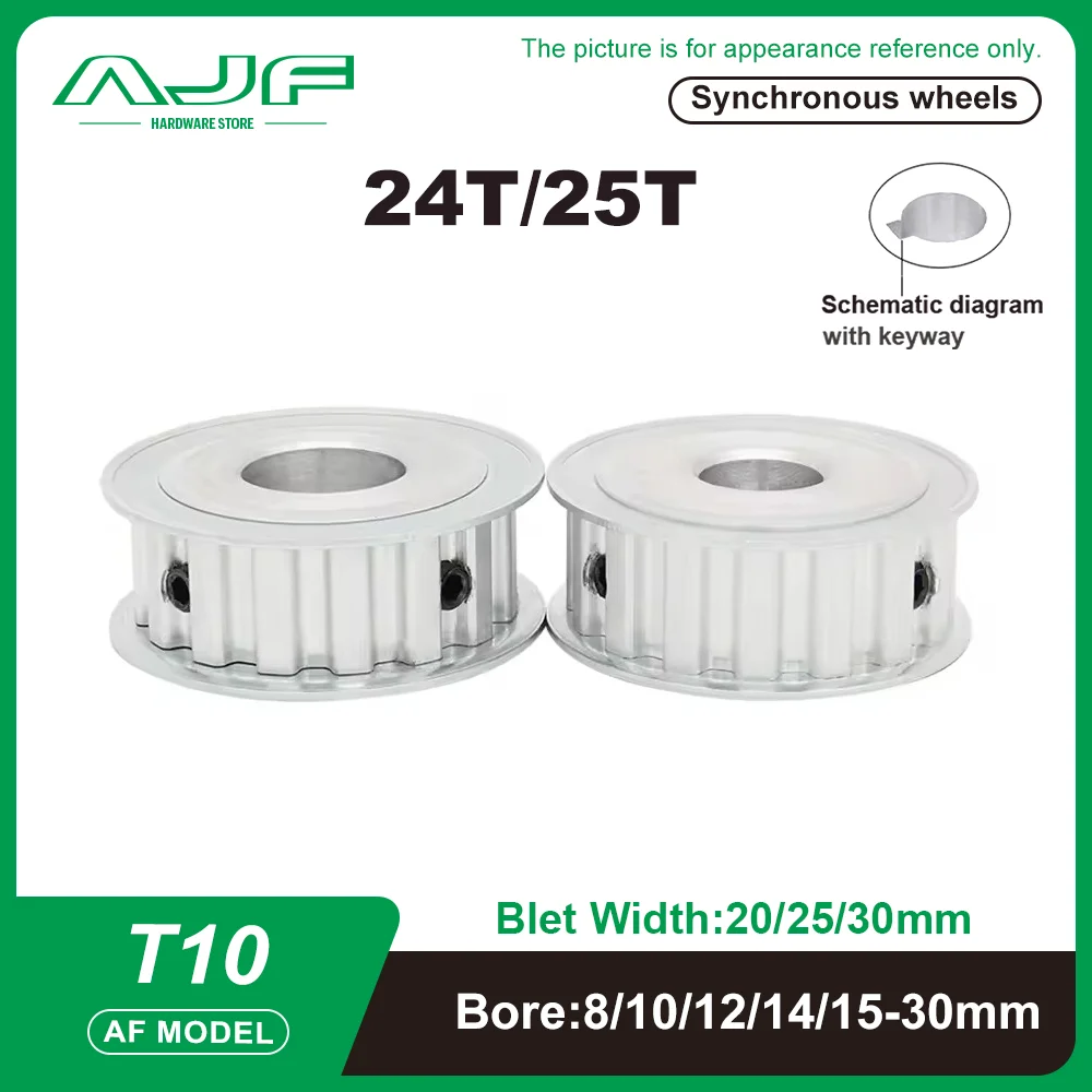 T10 Timing Pulley 24T/25Teeth AF Type T10 Synchronous Wheel Bore 8-30mm Belt Width 20/25/30mm