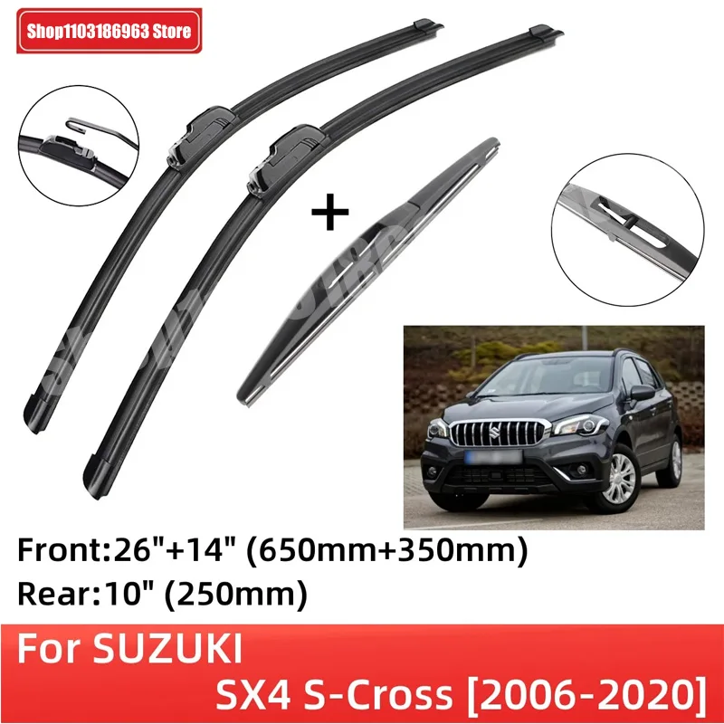 

For SUZUKI SX4 S-Cross 2006-2020 Front Rear Wiper Blades Brushes Cutter Accessories J Hook 2014 2015 2016 2017 2018 2019 2020