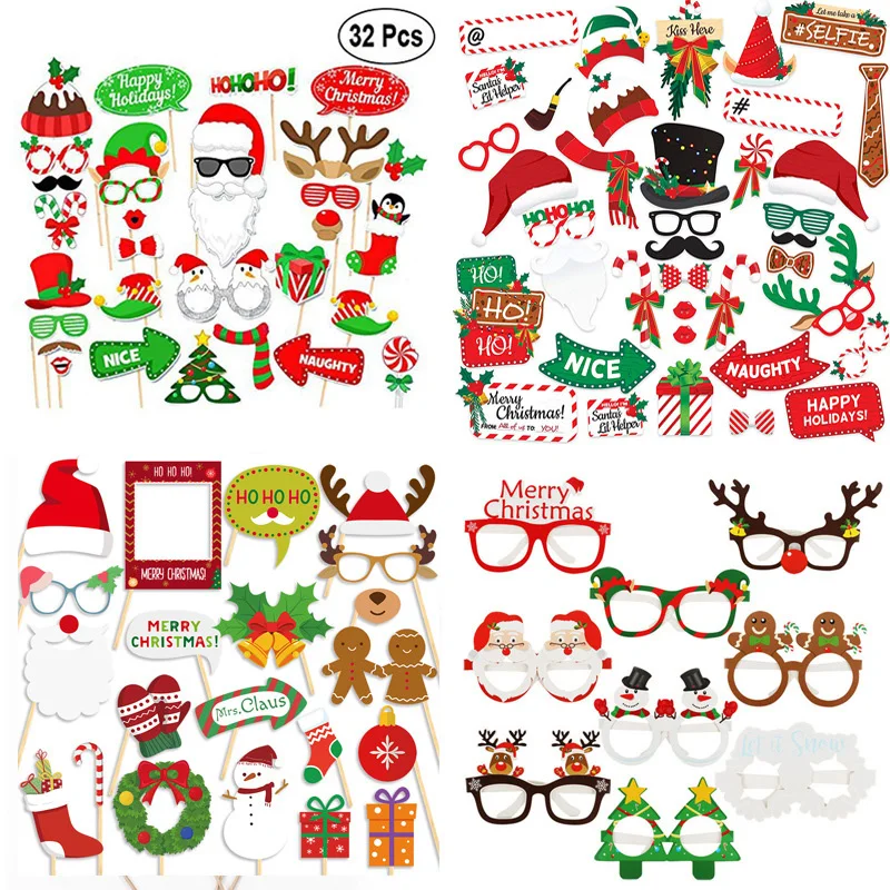 Weihnachten Fotografie Requisiten Lustige Selfies Schnurrbart Brille Masken Geschenk Photo Booth Requisiten DIY Neujahr Frohe Weihnachten Dekoration