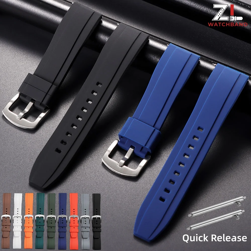 Bracelet de montre en caoutchouc silicone à libération rapide 20mm 22mm, bracelet de sport pour Rolex, pour Seiko, noir, vert, orange