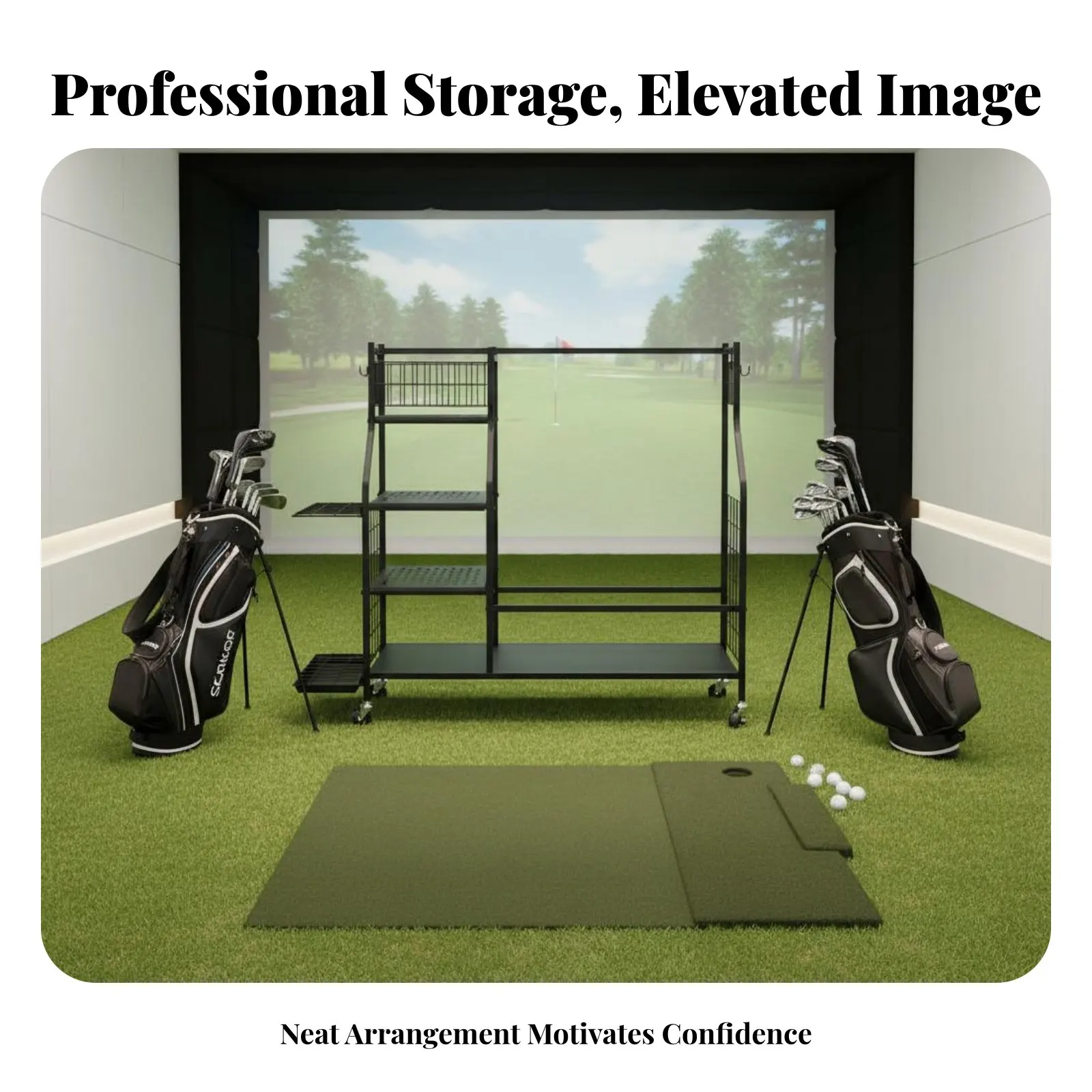 

Металлическая подставка для хранения гольф-сумок и клюшек, сверхпрочная конструкция, для использования в помещении и на улице