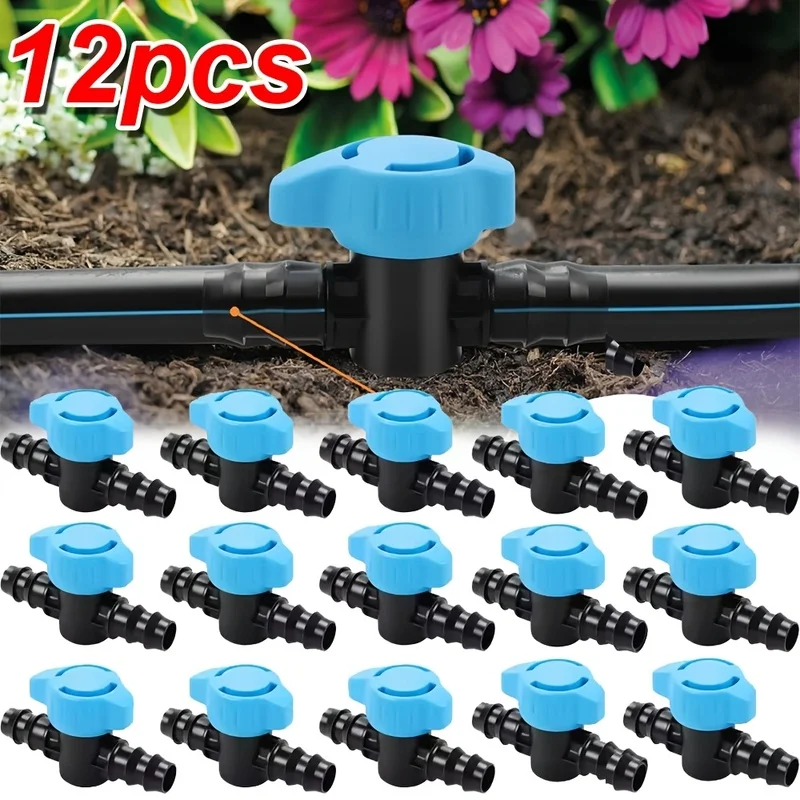12-Packaged Plastic Drip Irrigation Valve, Garden Faucet Irrigation Valve with Leak-Proof Connector, Suitable for Gardens, Lawn