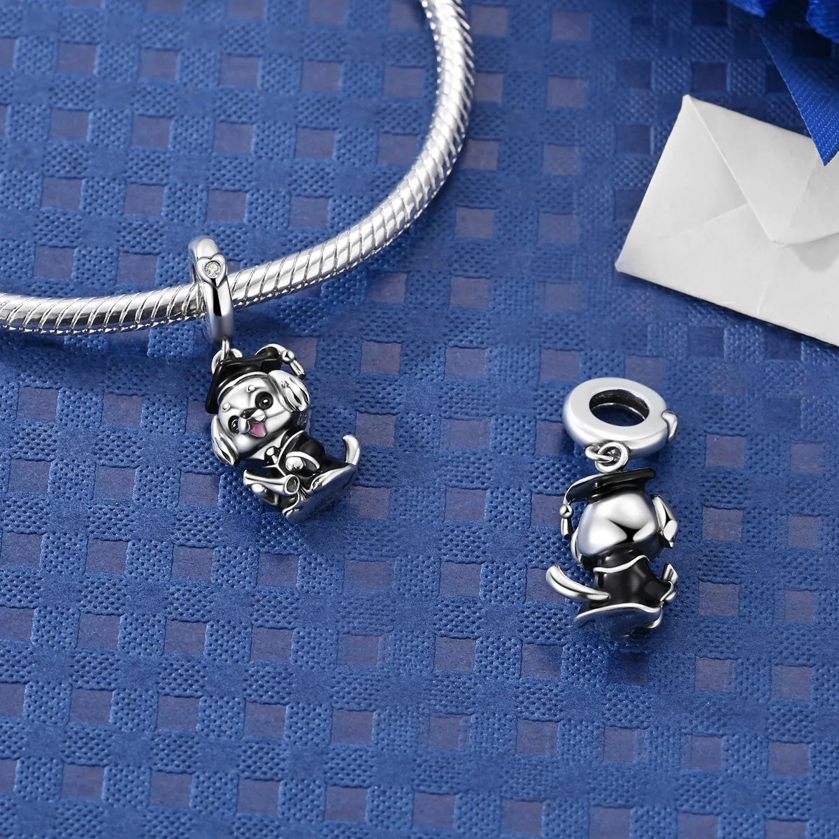 925 Sterling Silver Dog Graduate Charms Graduation Cap Dangle Beads Fit Bracelets Necklace Women Graduation Jewelry Gift