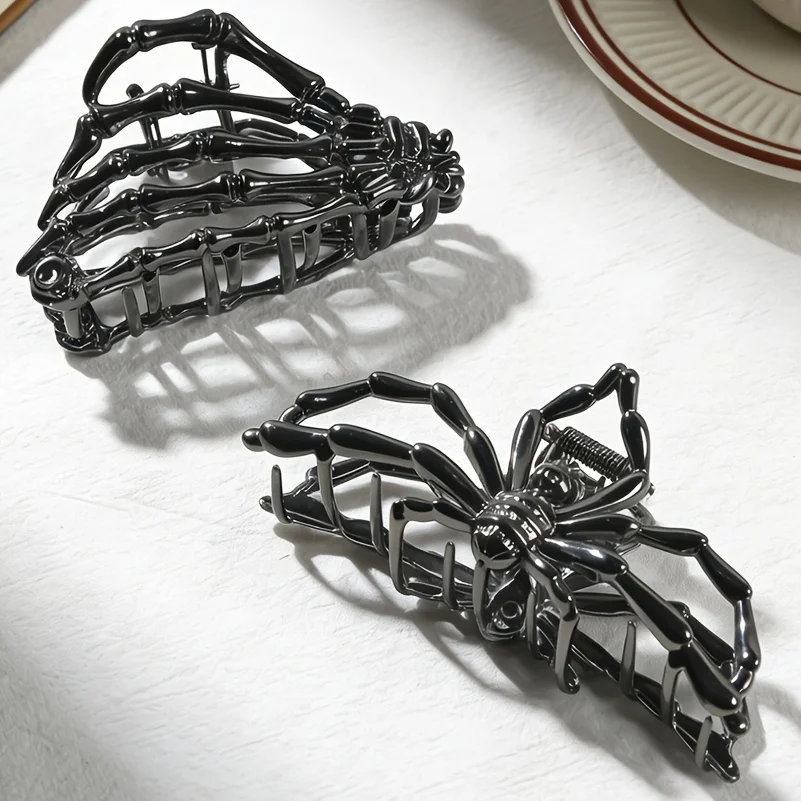 3pcs Halloween Black Metal Spider Hair Clips, Gothic Spider Skeleton Hair Barrettes, Punk Horror Hair Accessories For Halloween - view 3