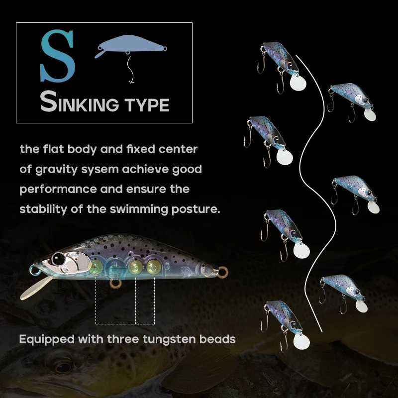 LETOYO 3.1g/3.6g Sinking Minnow Lure Mini Tremor Hard Minnow Baits Stable Throwing Full Swimming Layer Trout Lures