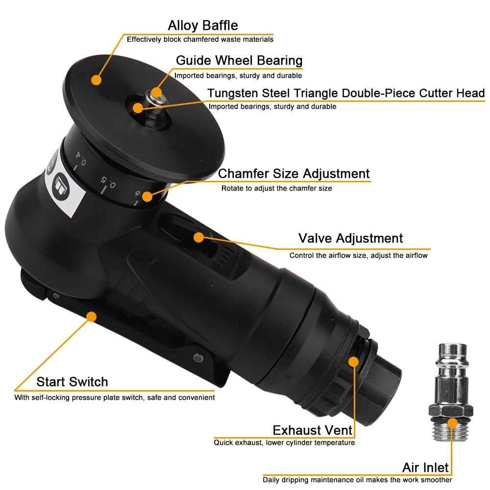 Portable Pneumatic Chamfering Machine Mini 45°Chamfer Tool Handheld Arc Air Beveling Machine for Trimming and Deburring 30000RPM
