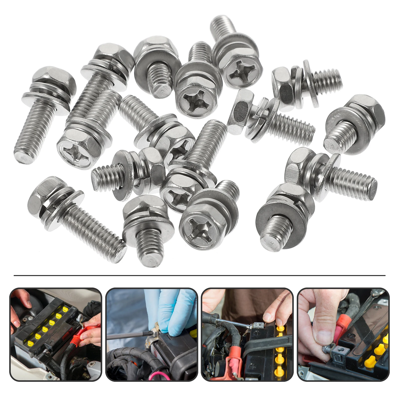 18pcs Motorcycle Bolt Kit Stainless Steel Hexagon Bolts Nuts Washers Screws Terminal Pcs Vibration Resistant Smooth