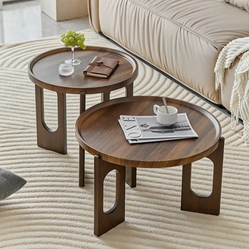 Retro Style Nesting Coffee Tables, Round Tray-Top Side Tables with Cutout Legs, Minimalist Living Room Accent Tables