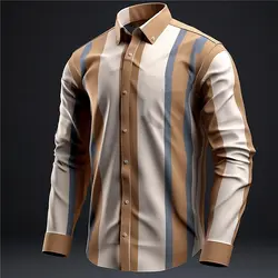 Striped Men's Business Casual Shirt Everyday Wear Spring Lapel Long Sleeve Shirt Comfortable Casual Button Lapel Shirt