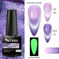 Mtssii 7ml Thermal Cat Eye Rainbow Magnetic Gel Nail Polish Glitter Luminous Temperature Changing Soak Off UV Led Gel Varnishes