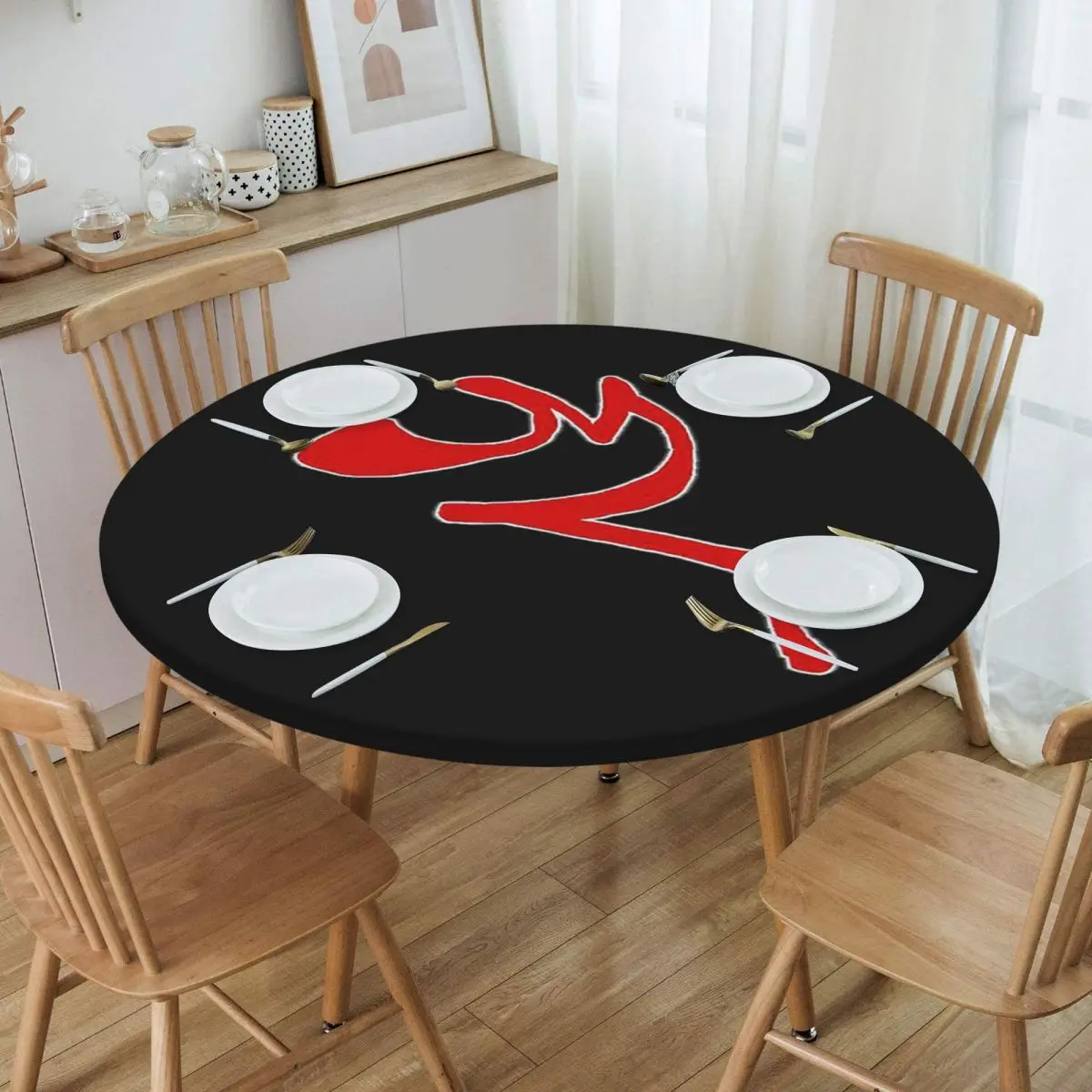 EddsWorld Red Arm Waterproof Round Tablecloth Oilproof Table Cloth for Kitchen Events Dining Table Cover